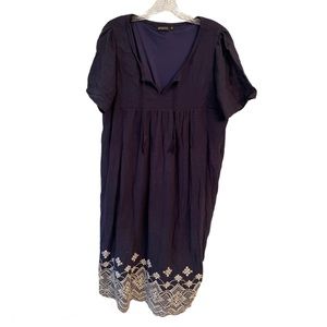 Mikarose Navy Short Sleeve Boho Embroidered Dress